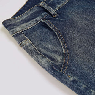Embroidery button zip-up pocket low rise jeans