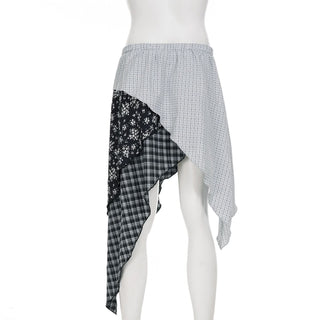 Irregular plaid flower print mini skirt