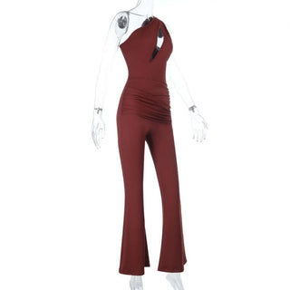 Hollow out ruched one shoulder irregular jumpsuit