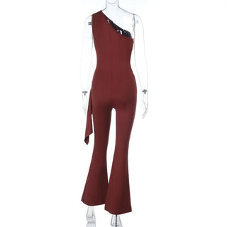 Hollow out ruched one shoulder irregular jumpsuit
