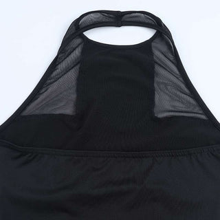 Halter mesh backless black mini dress
