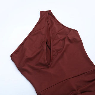 Hollow out ruched one shoulder irregular jumpsuit