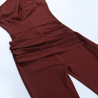 Hollow out ruched one shoulder irregular jumpsuit