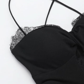 Cross back lace hem v neck ruched maxi dress