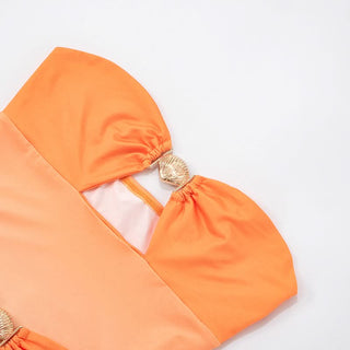 Gradient hollow out ruched tube cut out maxi dress