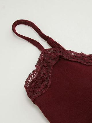 Built-in Bra Square Neck Lace Trim Cami Top & Mid Rise Straight Leg Trousers Loungewear Set