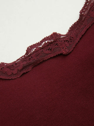 Built-in Bra Square Neck Lace Trim Cami Top & Mid Rise Straight Leg Trousers Loungewear Set