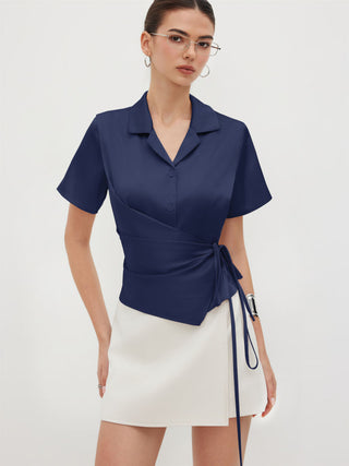 Satin Collar Knotted Shirt