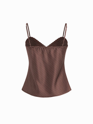 Sweetheart Neckline Polka Dot Lace Trim Knotted Cami Top