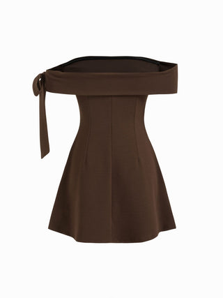 Jersey Off-shoulder Short Sleeve Bowknot Mini Dress