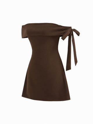 Jersey Off-shoulder Short Sleeve Bowknot Mini Dress