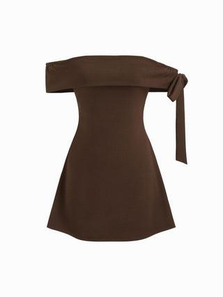 Jersey Off-shoulder Short Sleeve Bowknot Mini Dress