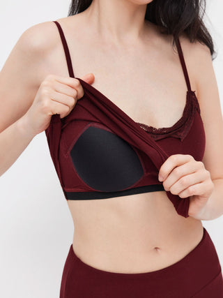 Built-in Bra Square Neck Lace Trim Cami Top & Mid Rise Straight Leg Trousers Loungewear Set
