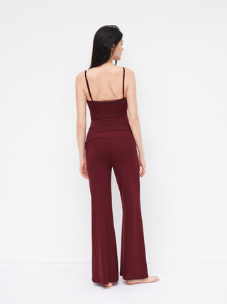 Built-in Bra Square Neck Lace Trim Cami Top & Mid Rise Straight Leg Trousers Loungewear Set