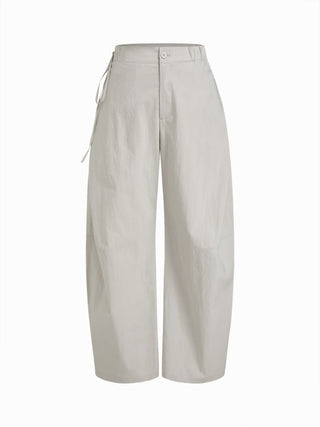 Woven Cotton-blend Low Rise Tie Side Barrel-leg Trousers For Daily Casual