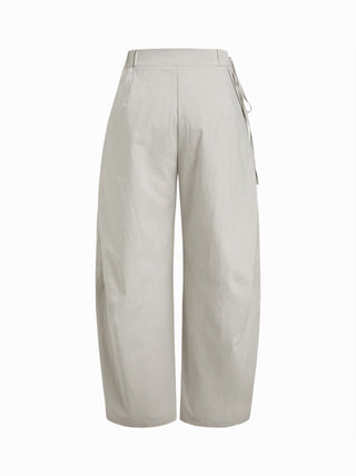 Woven Cotton-blend Low Rise Tie Side Barrel-leg Trousers For Daily Casual