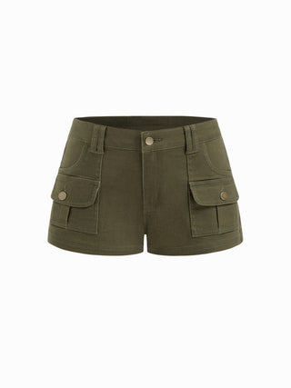 Stretch Cider Denim Low Rise Pocket Micro Shorts