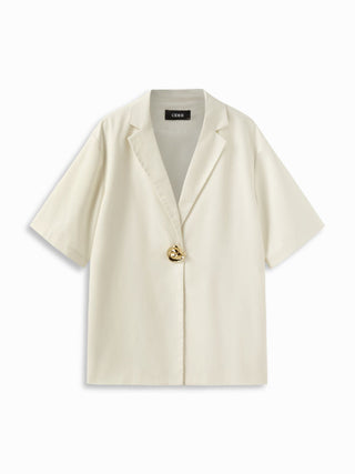 Linen-blend Collar Metal Button Oversized Blazer
