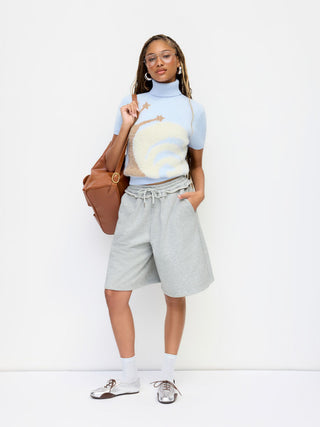 Terry Mid Rise Lettuce Trim Wide Leg Capri Sweatpants