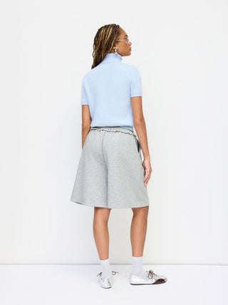Terry Mid Rise Lettuce Trim Wide Leg Capri Sweatpants