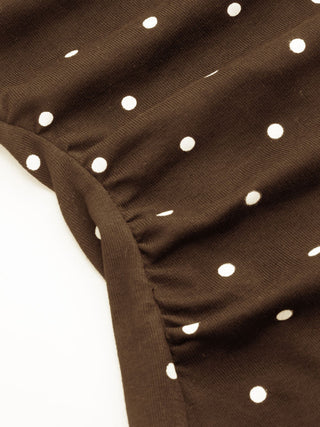 Cotton-blend Boat Neck Knotted Polka Dot Ruched Tank Top