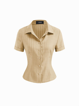 Polo Collar Texture Button Up Shirt
