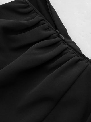 Asymmetrical Neck Metal Detail Cut Out Ruched Mini Dress