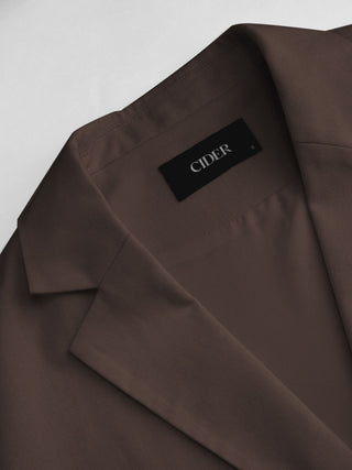 Linen-blend Collar Metal Button Oversized Blazer