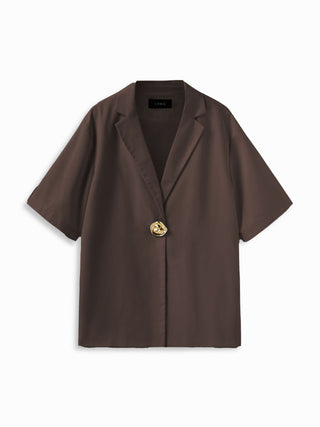 Linen-blend Collar Metal Button Oversized Blazer
