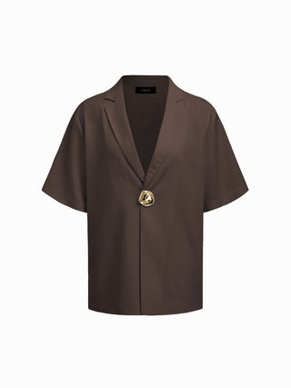 Linen-blend Collar Metal Button Oversized Blazer