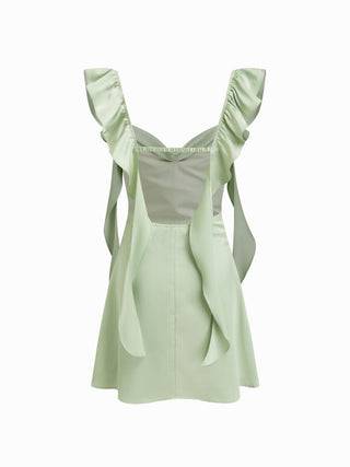 Satin Sweetheart Neck Ruffle Hem Backless Mini Dress