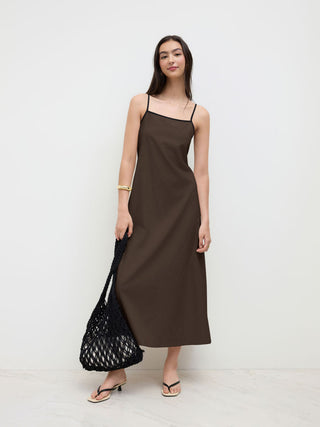 Linen-blend Linen-blend Square Neck Knotted Beaded Cami Maxi Dress For Daily Casual
