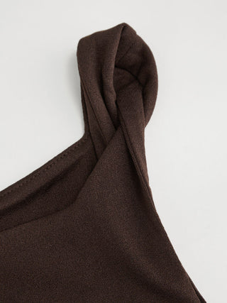 Knit Fabric Boat Neck Ruched Asymmetrical Hem Wide Leg Jumpsuit For Daily Casual Work