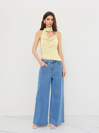Halter Neckline Ruched Cami Top With Scarf