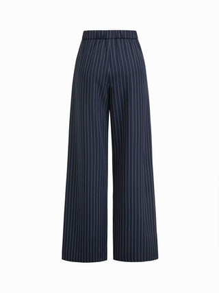 Boat Neck Striped Wrap Knotted Top & Mid Rise Straight Leg Trousers Set