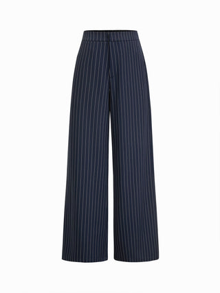 Boat Neck Striped Wrap Knotted Top & Mid Rise Straight Leg Trousers Set