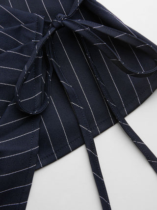 Boat Neck Striped Wrap Knotted Top & Mid Rise Straight Leg Trousers Set