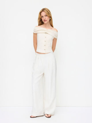 Crossover Waistband Linen Trouser