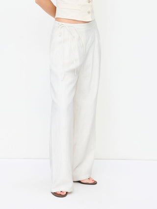 Crossover Waistband Linen Trouser