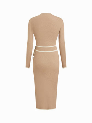 Turtleneck Belted Bowknot Knitted Maxi Dress