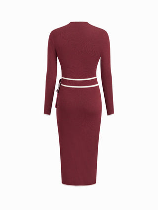 Turtleneck Belted Bowknot Knitted Maxi Dress