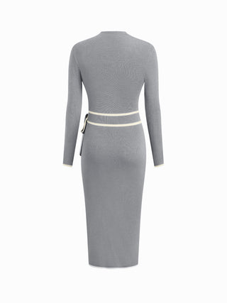 Turtleneck Belted Bowknot Knitted Maxi Dress