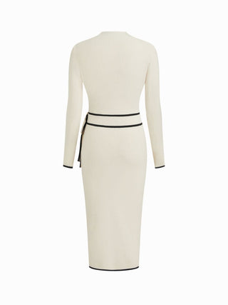 Turtleneck Belted Bowknot Knitted Maxi Dress