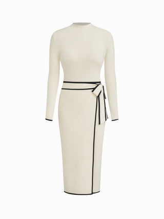 Turtleneck Belted Bowknot Knitted Maxi Dress