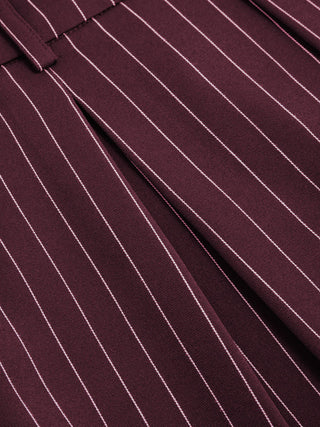 Mid Rise Stripe Pleated Wide Leg Trousers