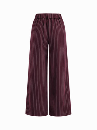 Mid Rise Stripe Pleated Wide Leg Trousers