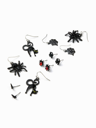 6 PAIRS SPIDER & BAT & CAT STUD EARRINGS SET