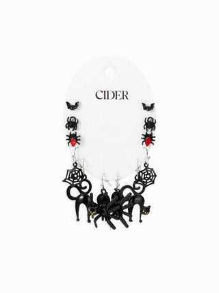 6 PAIRS SPIDER & BAT & CAT STUD EARRINGS SET