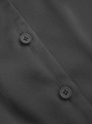Satin Collar Long Sleeve Curved Hem Cinched Waist Shirt