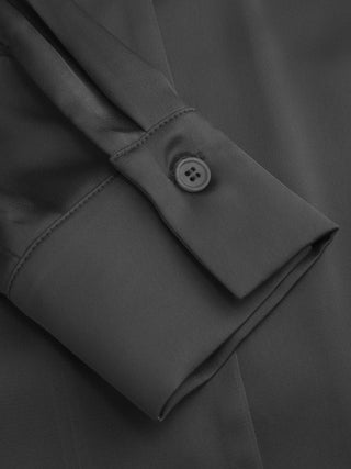 Satin Collar Long Sleeve Curved Hem Cinched Waist Shirt